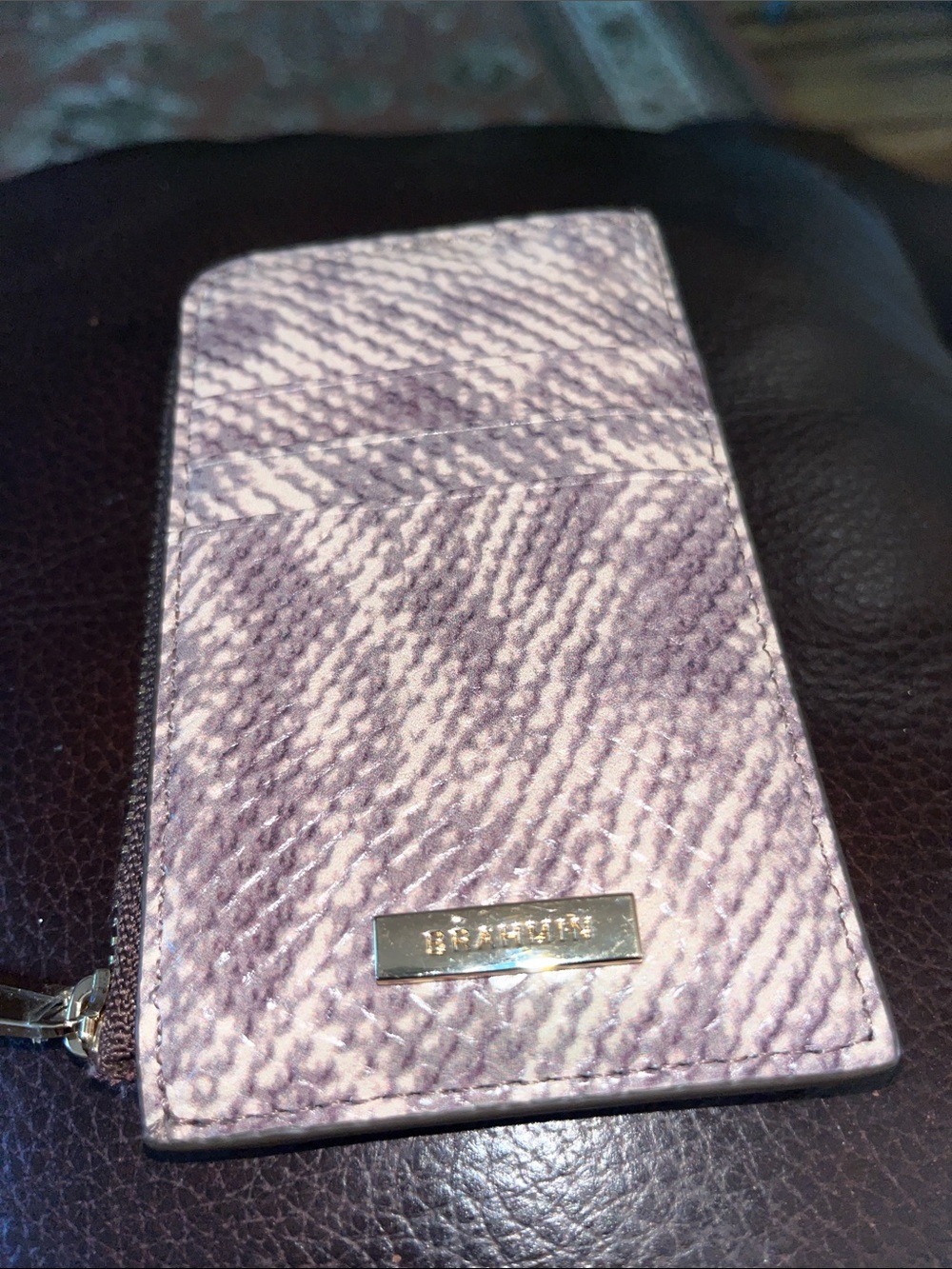 Brahmin Lennon Toffee Mayfair Snake Print Pattern Card Case - Picture 5 of 6